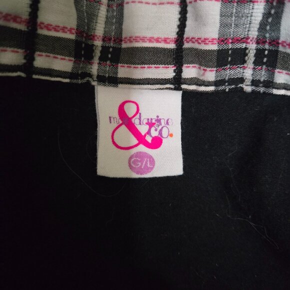 Y2K Button Up Blouse Top Size L Black White Plaid Short Sleeve Stretch Tie Back - Picture 8 of 9